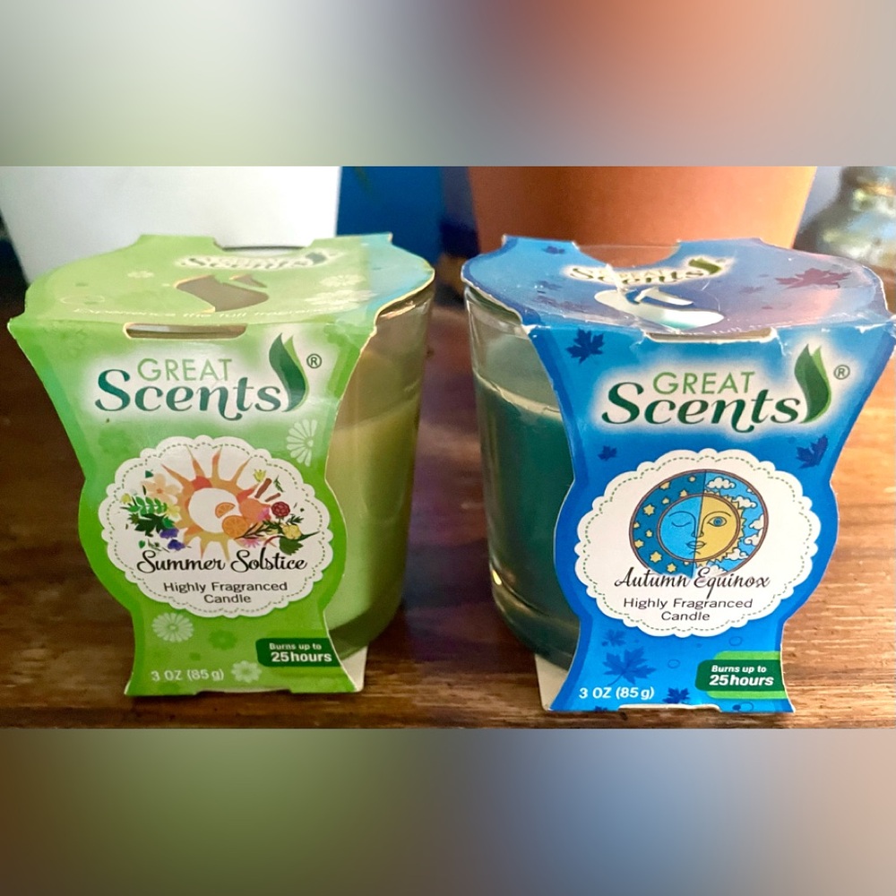 Great Scents Summer Solstice and Autumn Equinox 3oz Candle Bundle Green Blue Wax